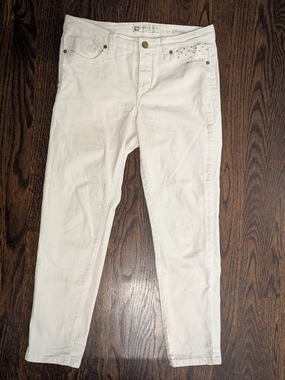Anne Klein White Skinny Crop Jeans Size 6 Studded Pocket